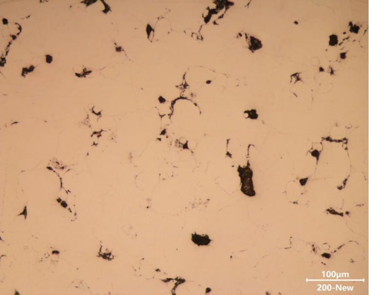 Microstructural features and defects of copper sample at 200x magnification